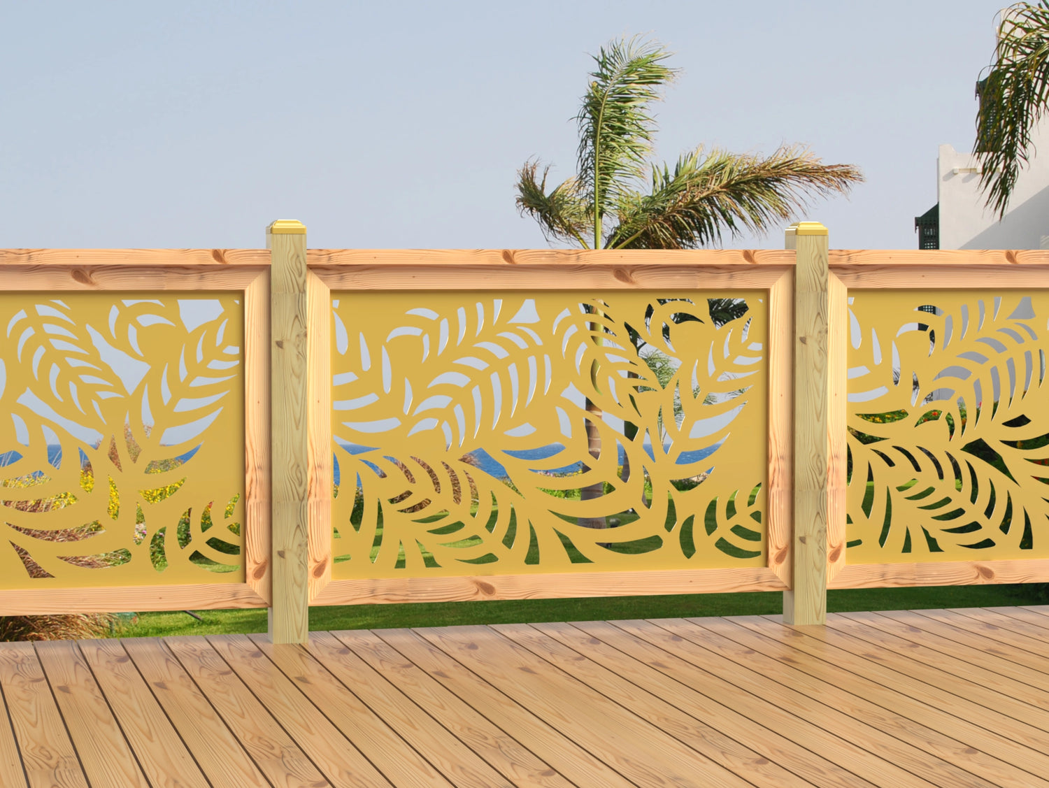 47"x30" - Budding Palm Leaf Pattern Fence/Gate Panel Insert - Madison Iron and Wood