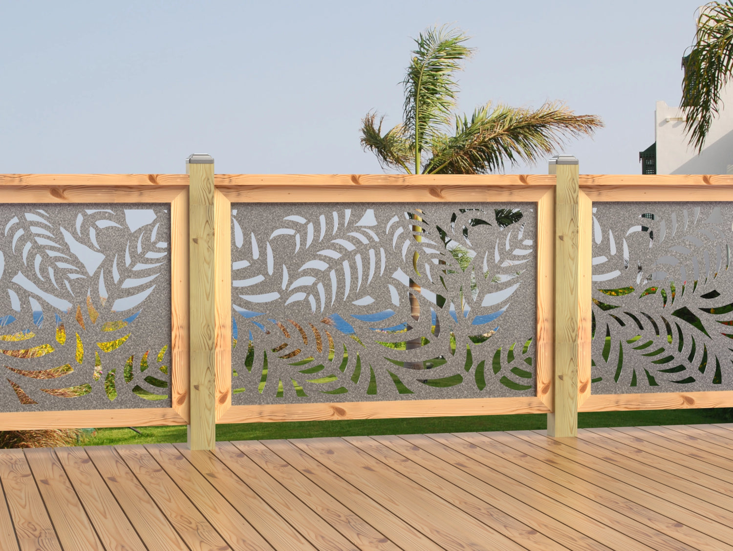 47"x30" - Budding Palm Leaf Pattern Fence/Gate Panel Insert - Madison Iron and Wood
