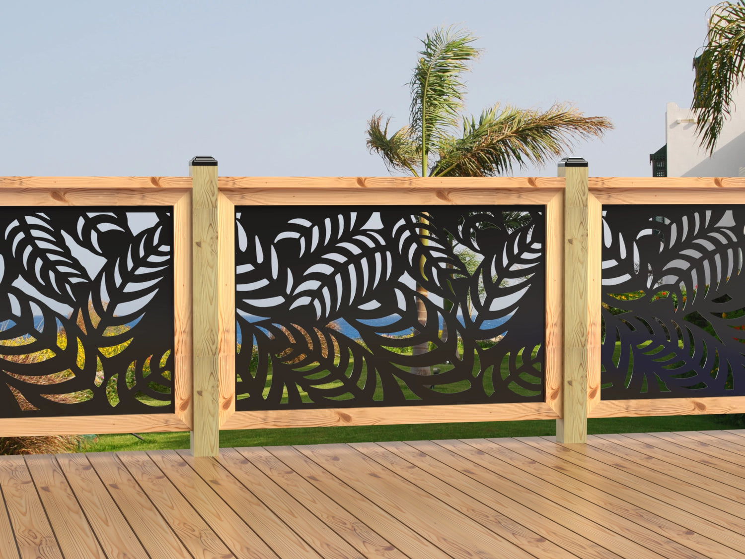 47"x30" - Budding Palm Leaf Pattern Fence/Gate Panel Insert - Madison Iron and Wood