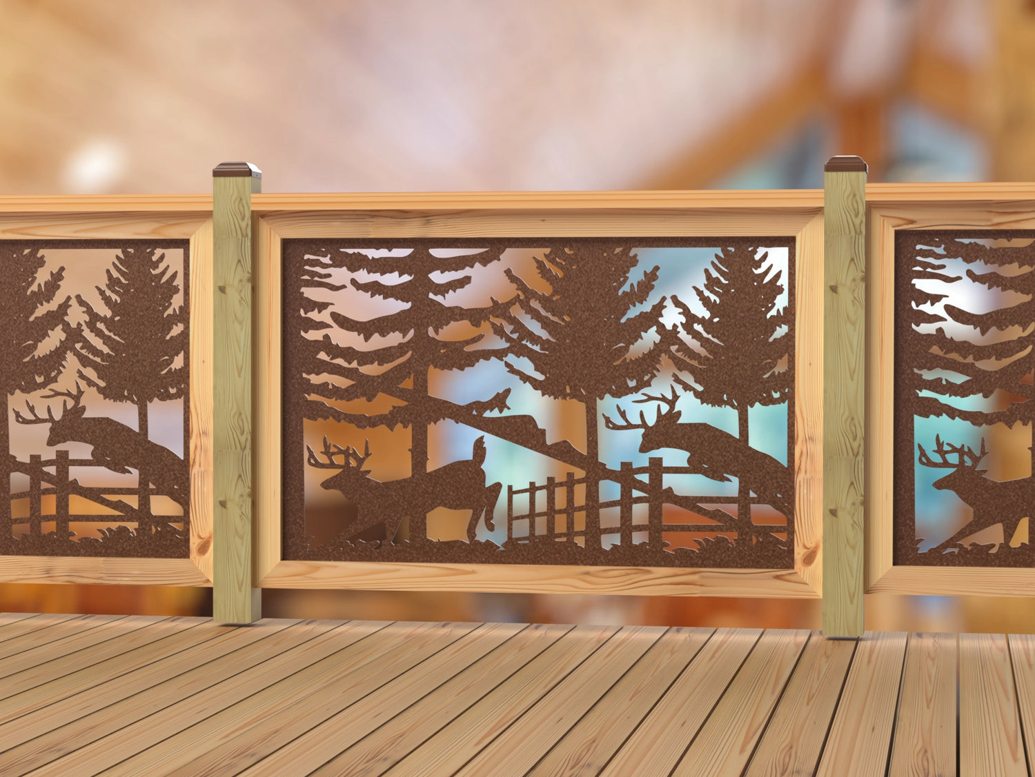 Deer Jumping Scene Railing Panel Insert