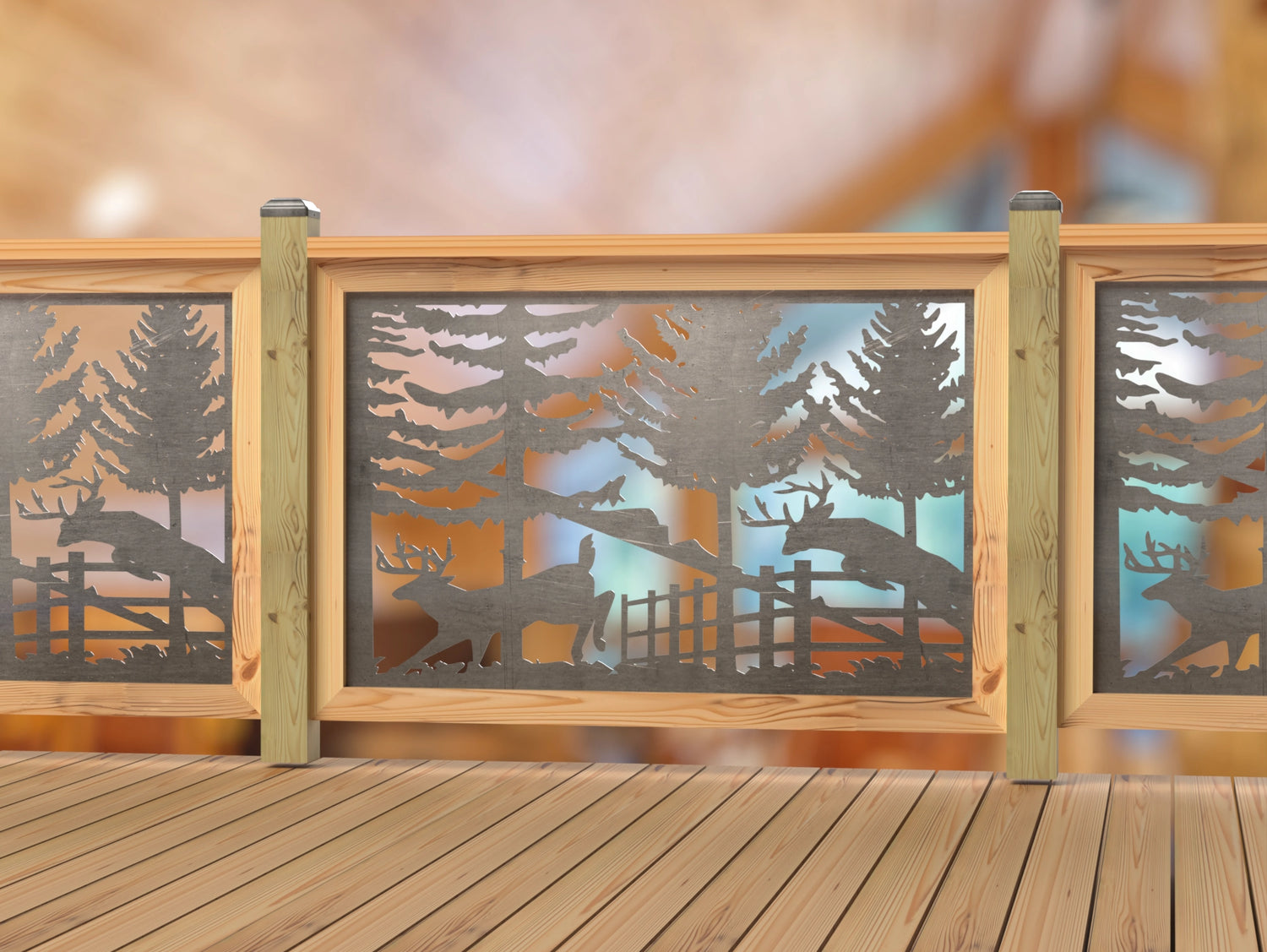 Deer Jumping Scene Railing Panel Insert