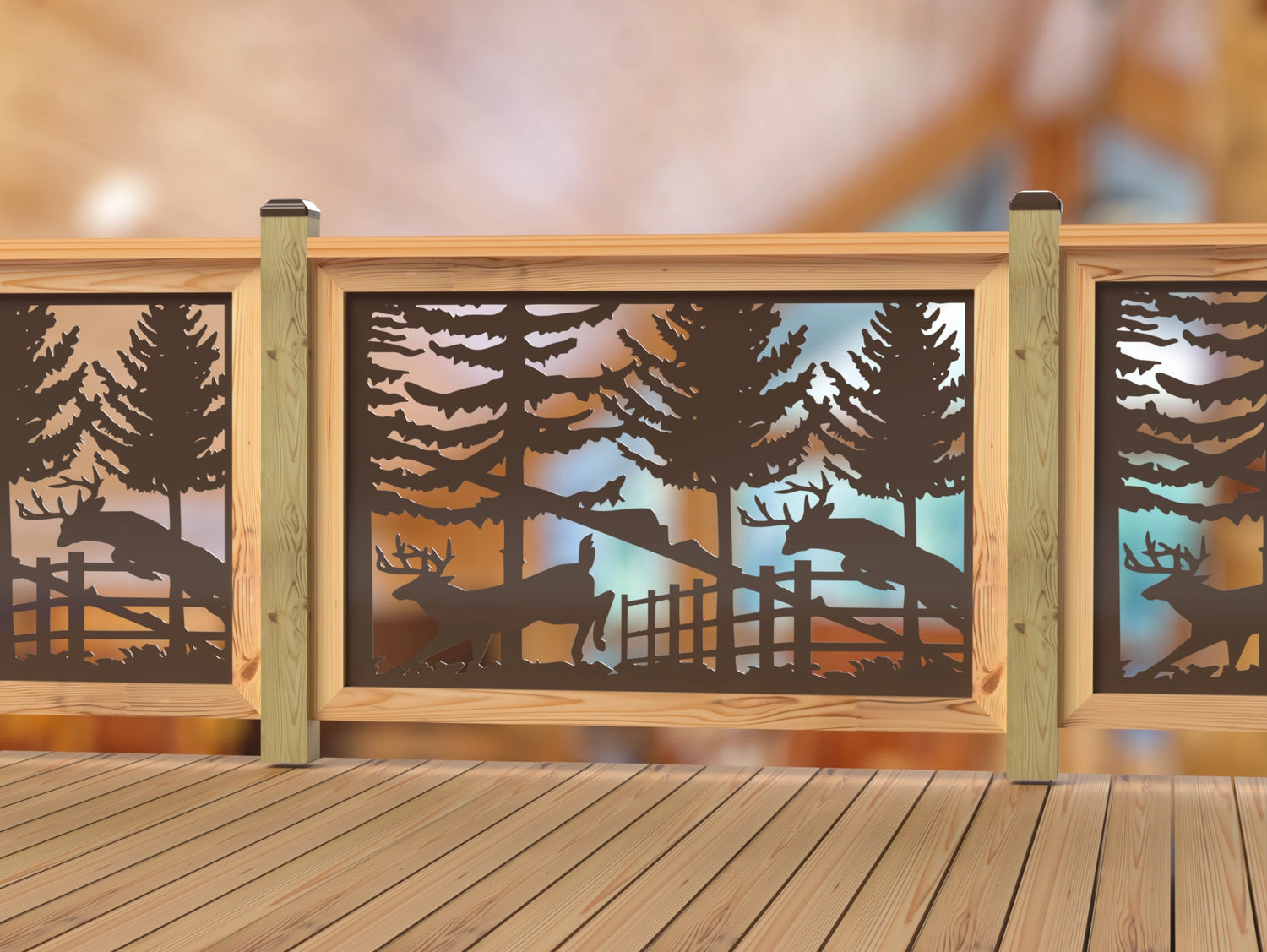 Deer Jumping Scene Railing Panel Insert