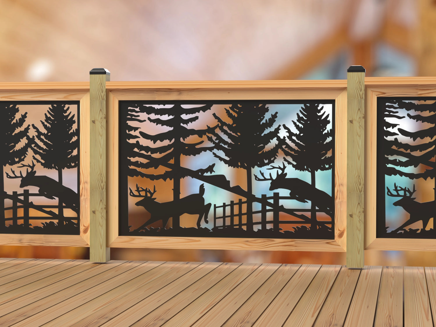 Deer Jumping Scene Railing Panel Insert