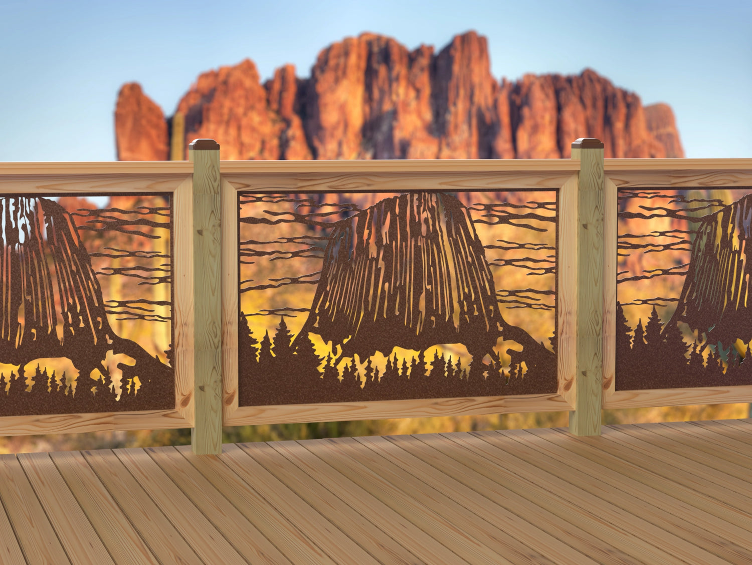 47"x30" - Devils Tower National Monument Fence/Gate Panel Insert - Madison Iron and Wood