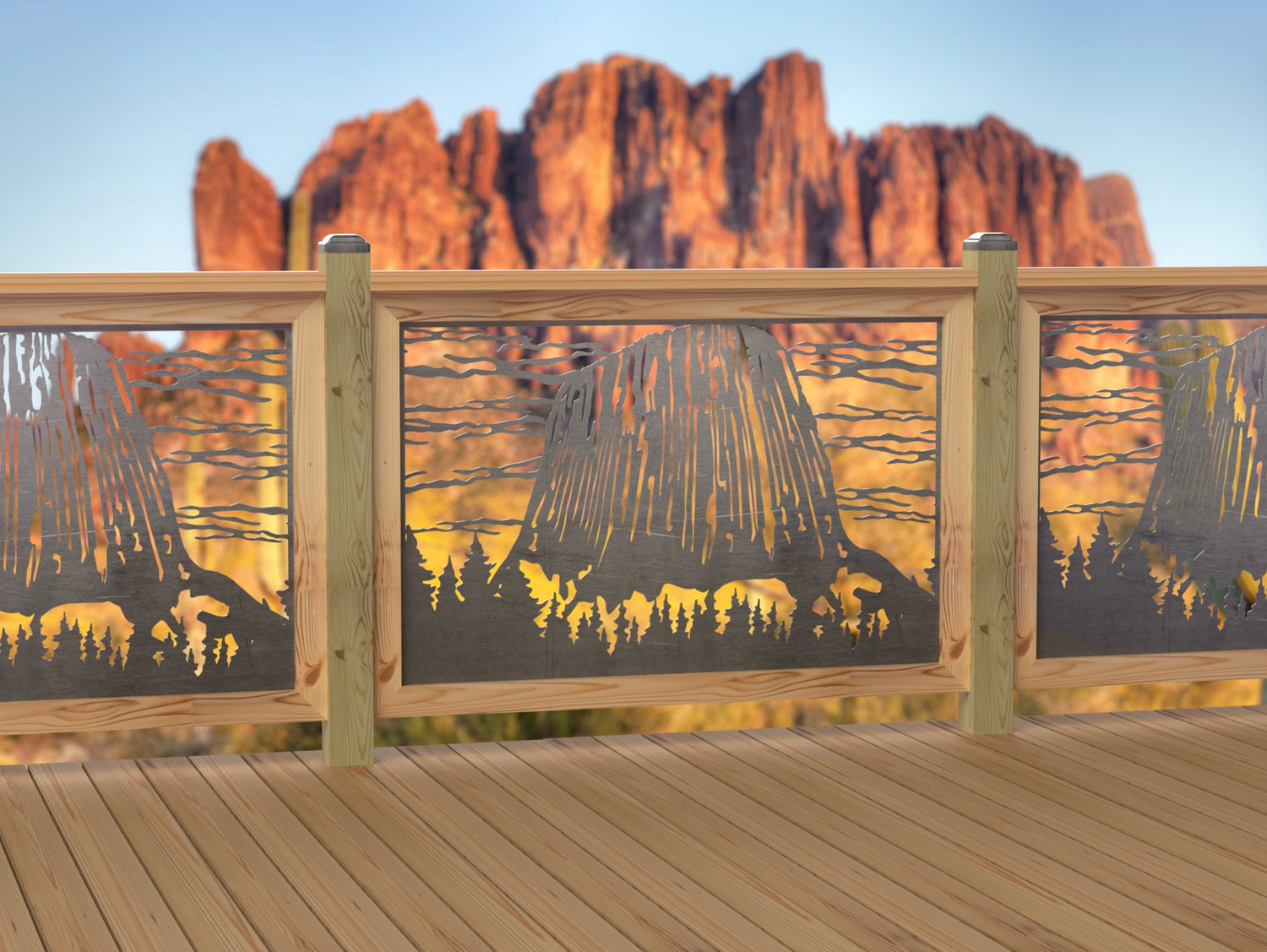 47"x30" - Devils Tower National Monument Fence/Gate Panel Insert - Madison Iron and Wood