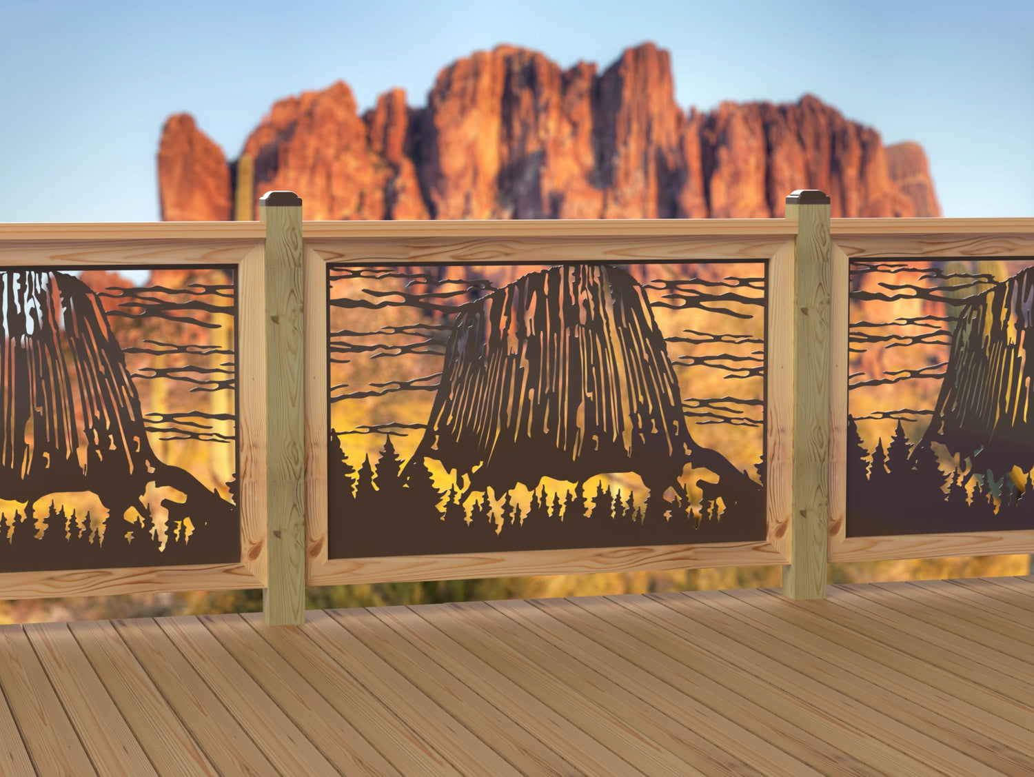 47"x30" - Devils Tower National Monument Fence/Gate Panel Insert - Madison Iron and Wood