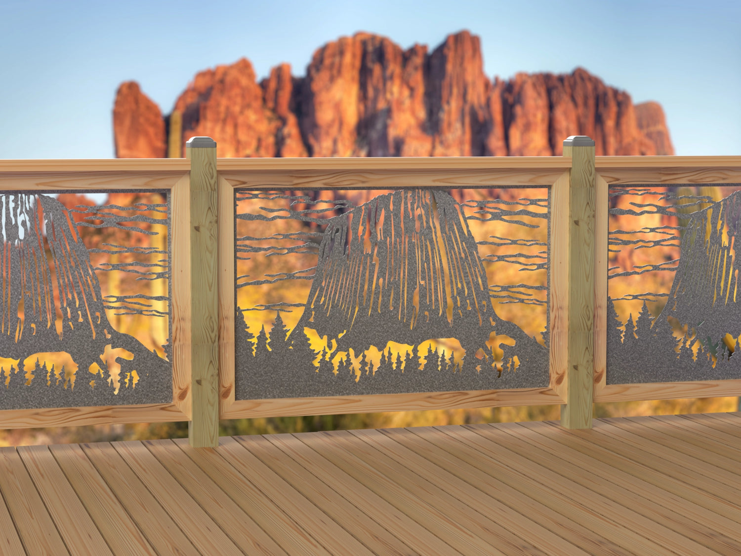 47"x30" - Devils Tower National Monument Fence/Gate Panel Insert - Madison Iron and Wood