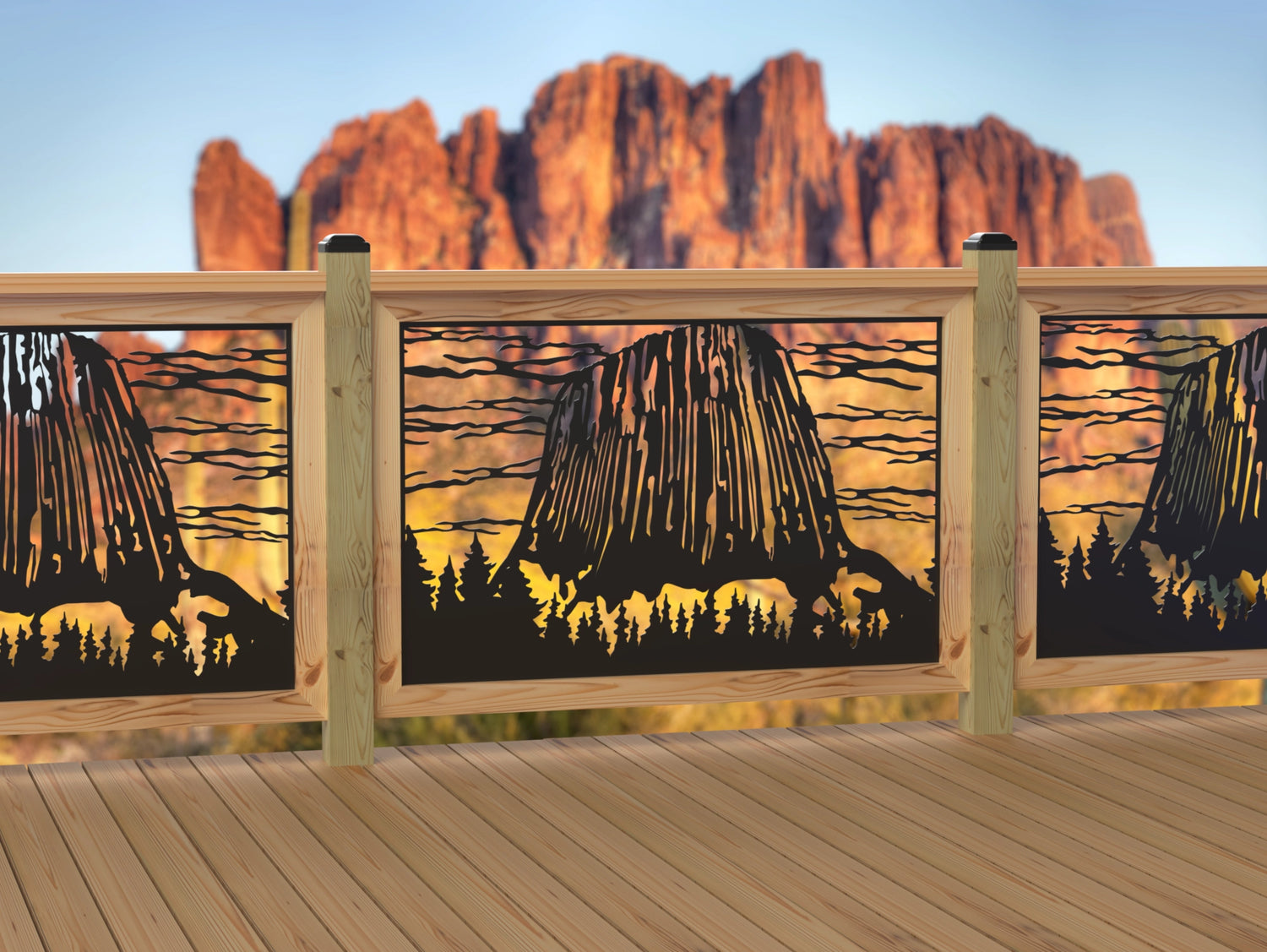47"x30" - Devils Tower National Monument Fence/Gate Panel Insert - Madison Iron and Wood