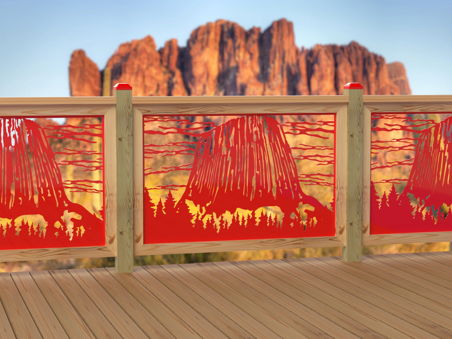 47"x30" - Devils Tower National Monument Fence/Gate Panel Insert - Madison Iron and Wood