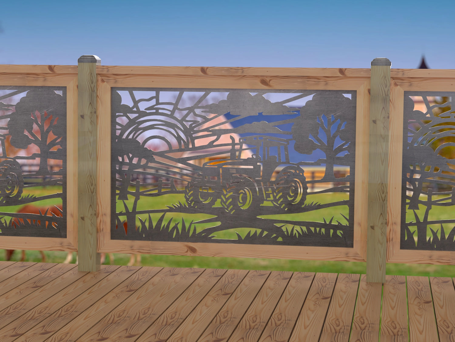 Farm Scene Railing Panel Insert - Madison Iron and Wood