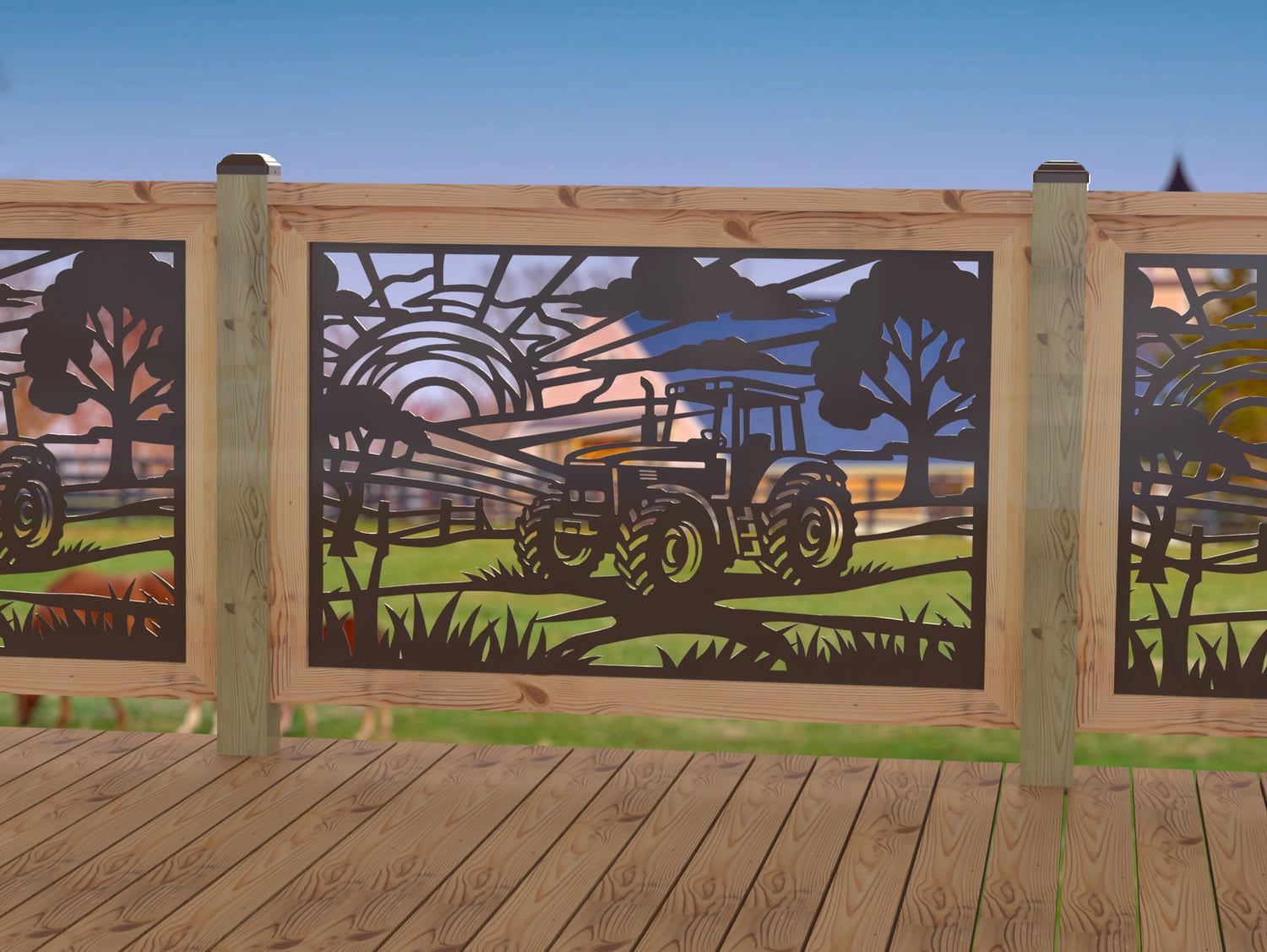 Farm Scene Railing Panel Insert - Madison Iron and Wood