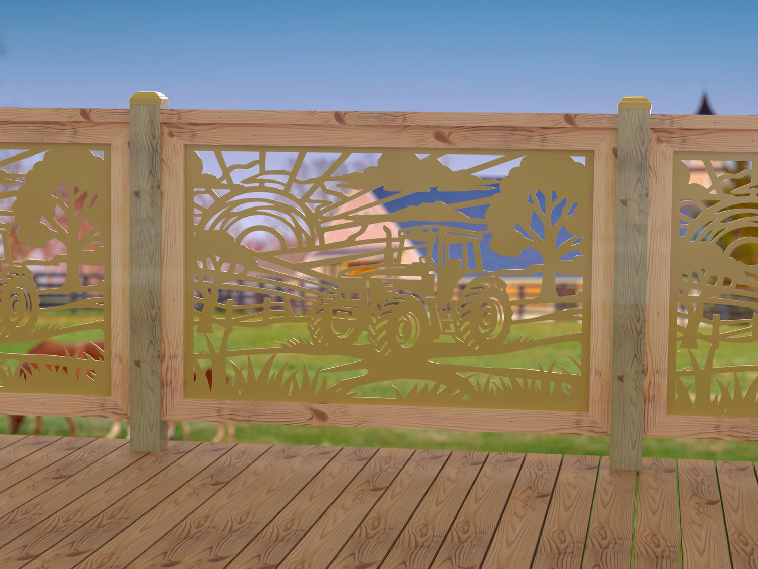Farm Scene Railing Panel Insert - Madison Iron and Wood
