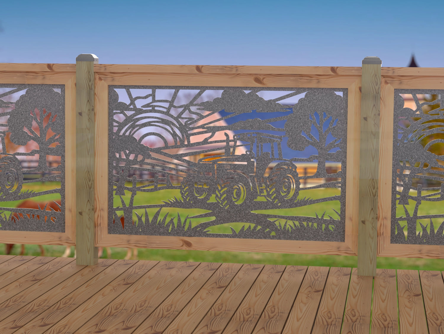 Farm Scene Railing Panel Insert - Madison Iron and Wood