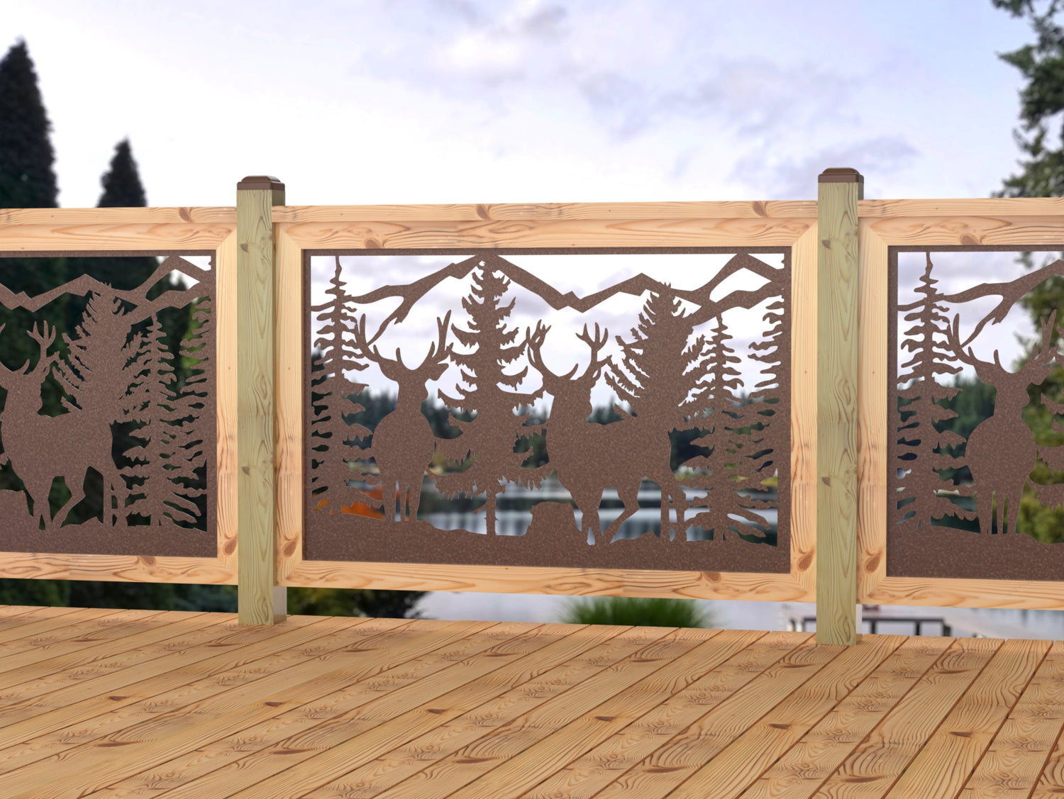 47"x30" - Deer and Bear Wildlife Landscape Fence/Gate Panel Insert - Madison Iron and Wood