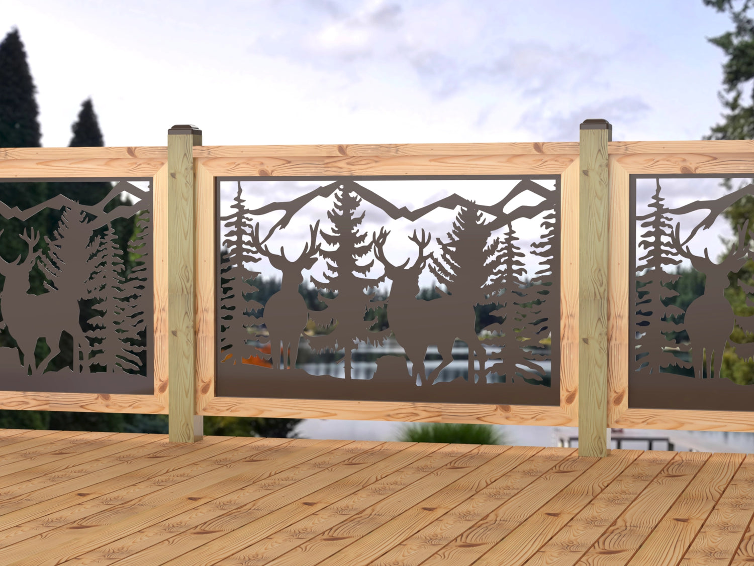 47"x30" - Deer and Bear Wildlife Landscape Fence/Gate Panel Insert - Madison Iron and Wood