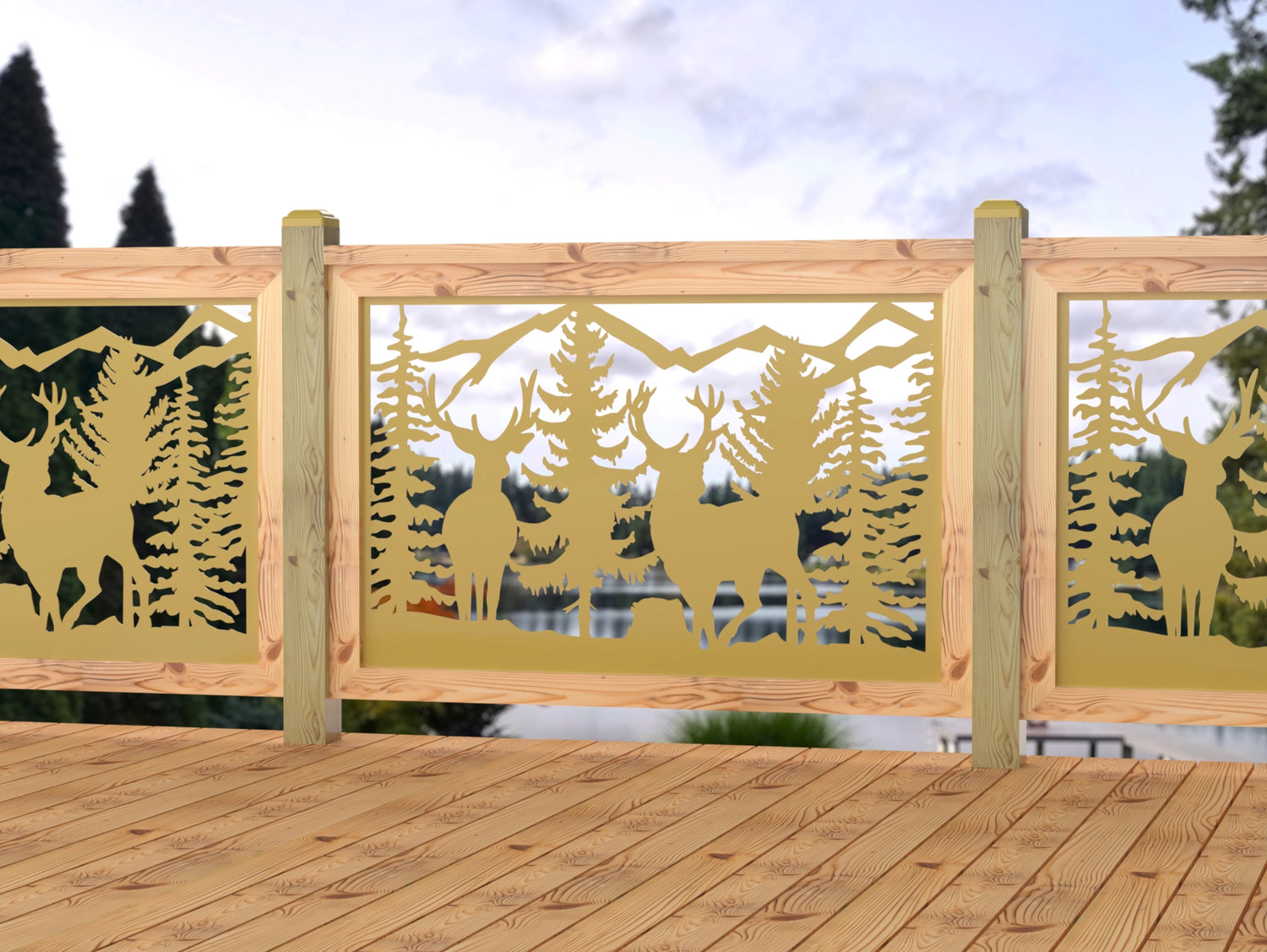 47"x30" - Deer and Bear Wildlife Landscape Fence/Gate Panel Insert - Madison Iron and Wood