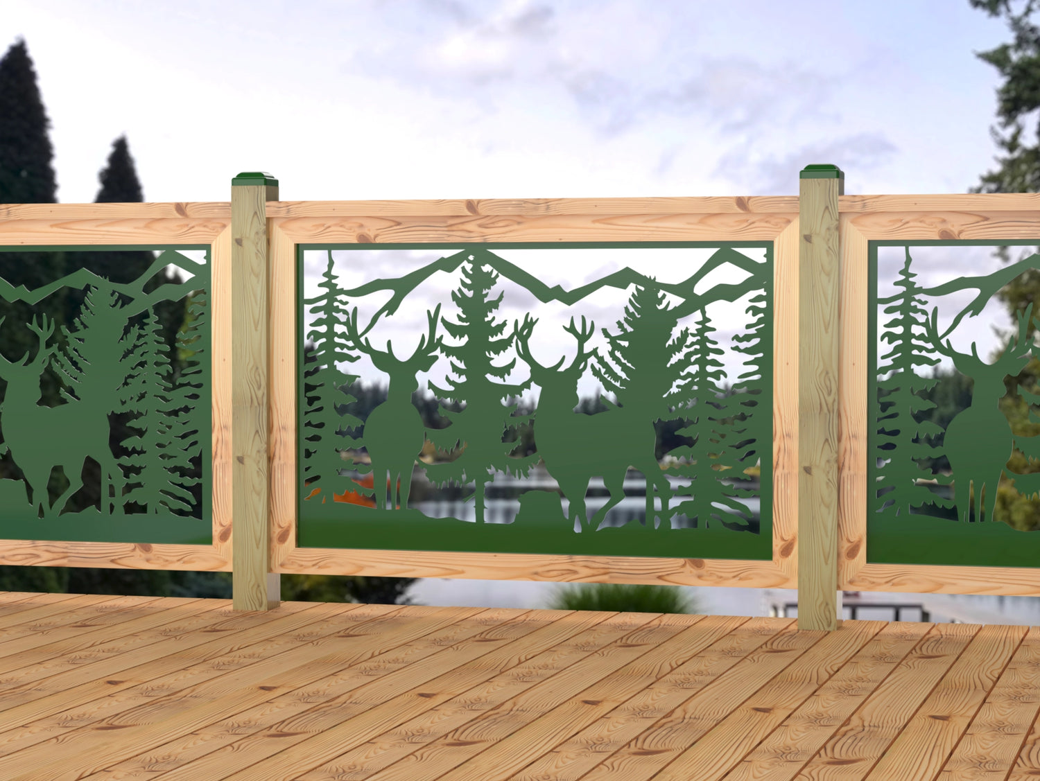 47"x30" - Deer and Bear Wildlife Landscape Fence/Gate Panel Insert - Madison Iron and Wood