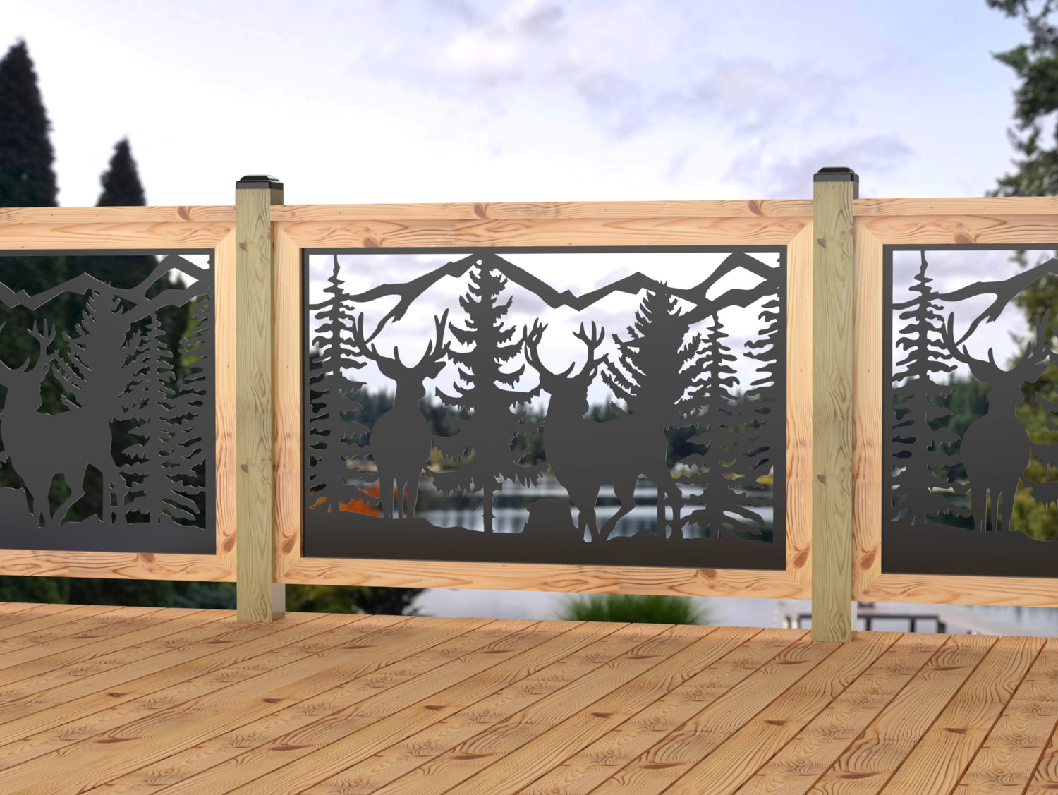 47"x30" - Deer and Bear Wildlife Landscape Fence/Gate Panel Insert - Madison Iron and Wood