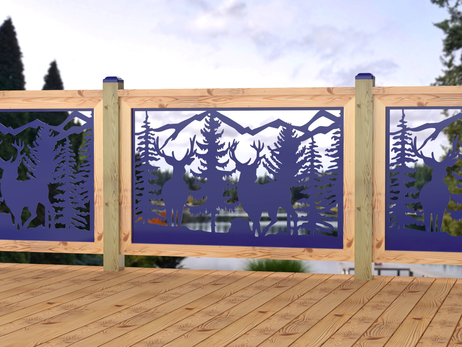 47"x30" - Deer and Bear Wildlife Landscape Fence/Gate Panel Insert - Madison Iron and Wood