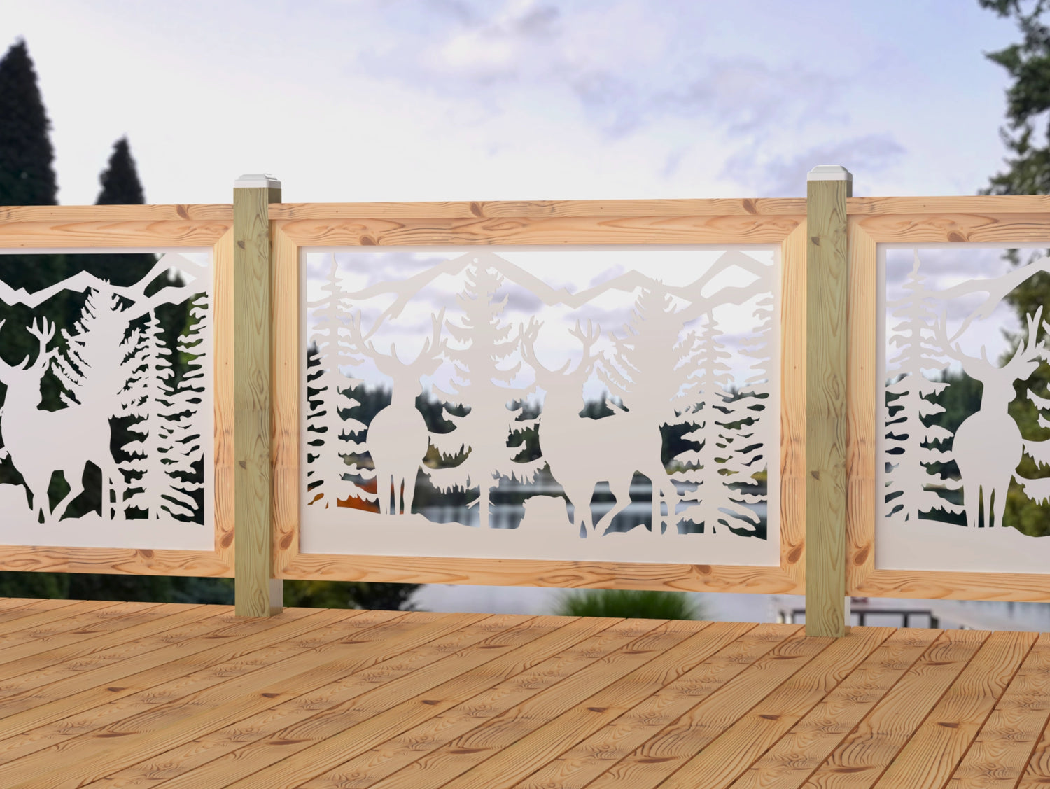 47"x30" - Deer and Bear Wildlife Landscape Fence/Gate Panel Insert - Madison Iron and Wood