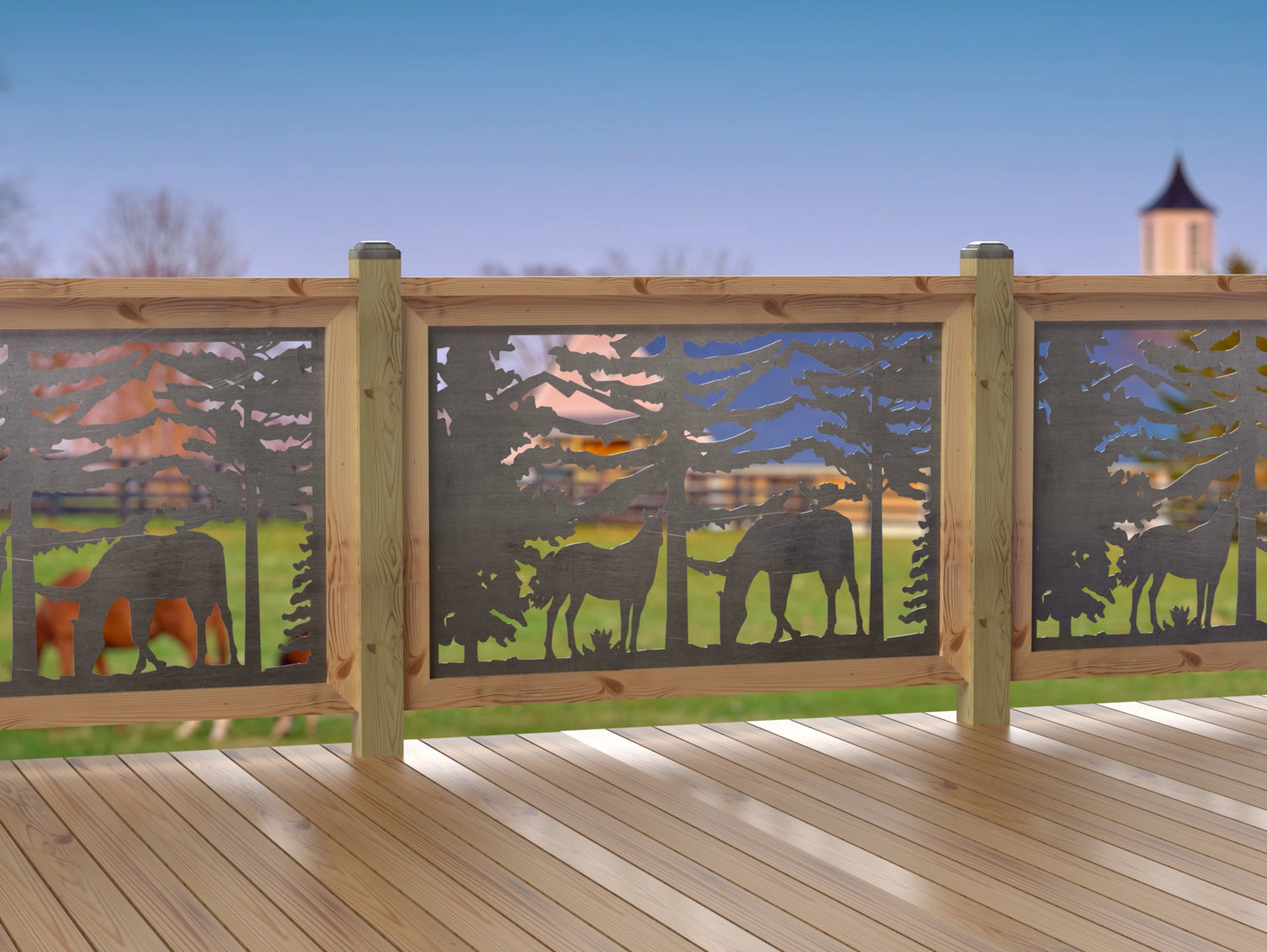 80"x30" - Horses Landscape Fence/Gate Panel Insert - Madison Iron and Wood