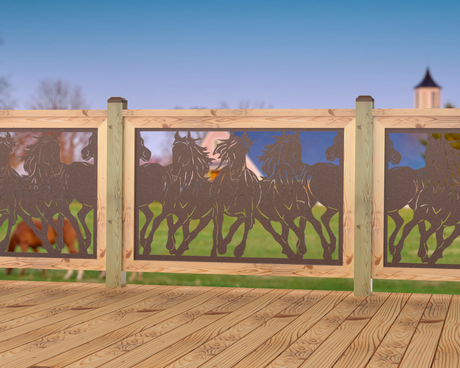 47"x30" - Horses Trotting Fence/Gate Panel Insert - Madison Iron and Wood