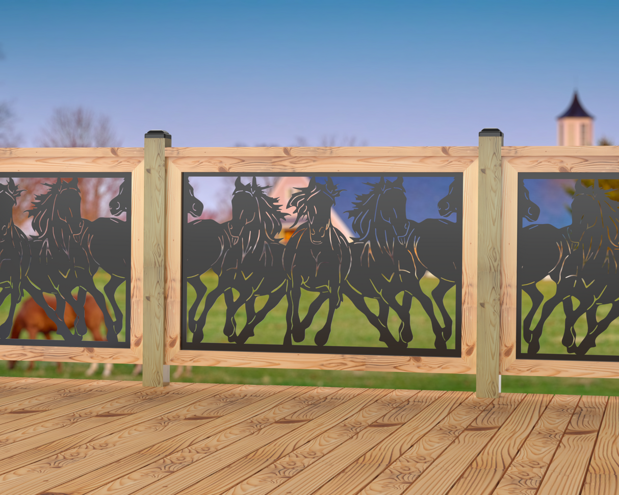 47"x30" - Horses Trotting Fence/Gate Panel Insert - Madison Iron and Wood