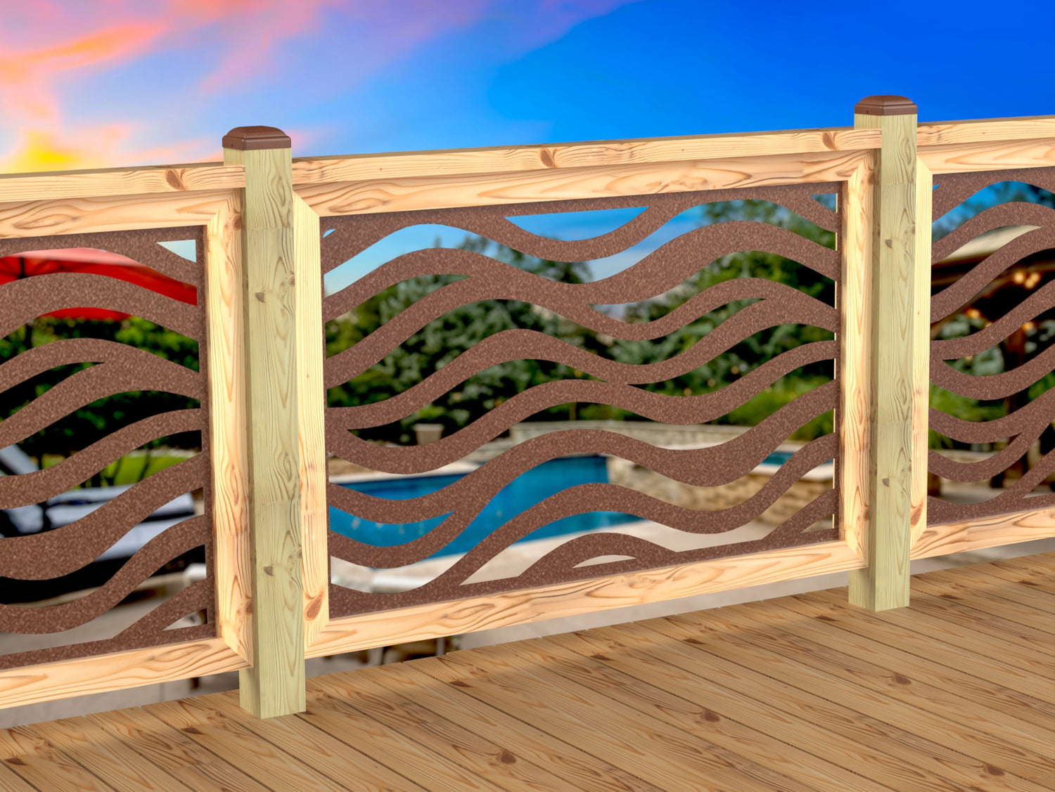 Inserto de panel de barandilla con paisaje forestal