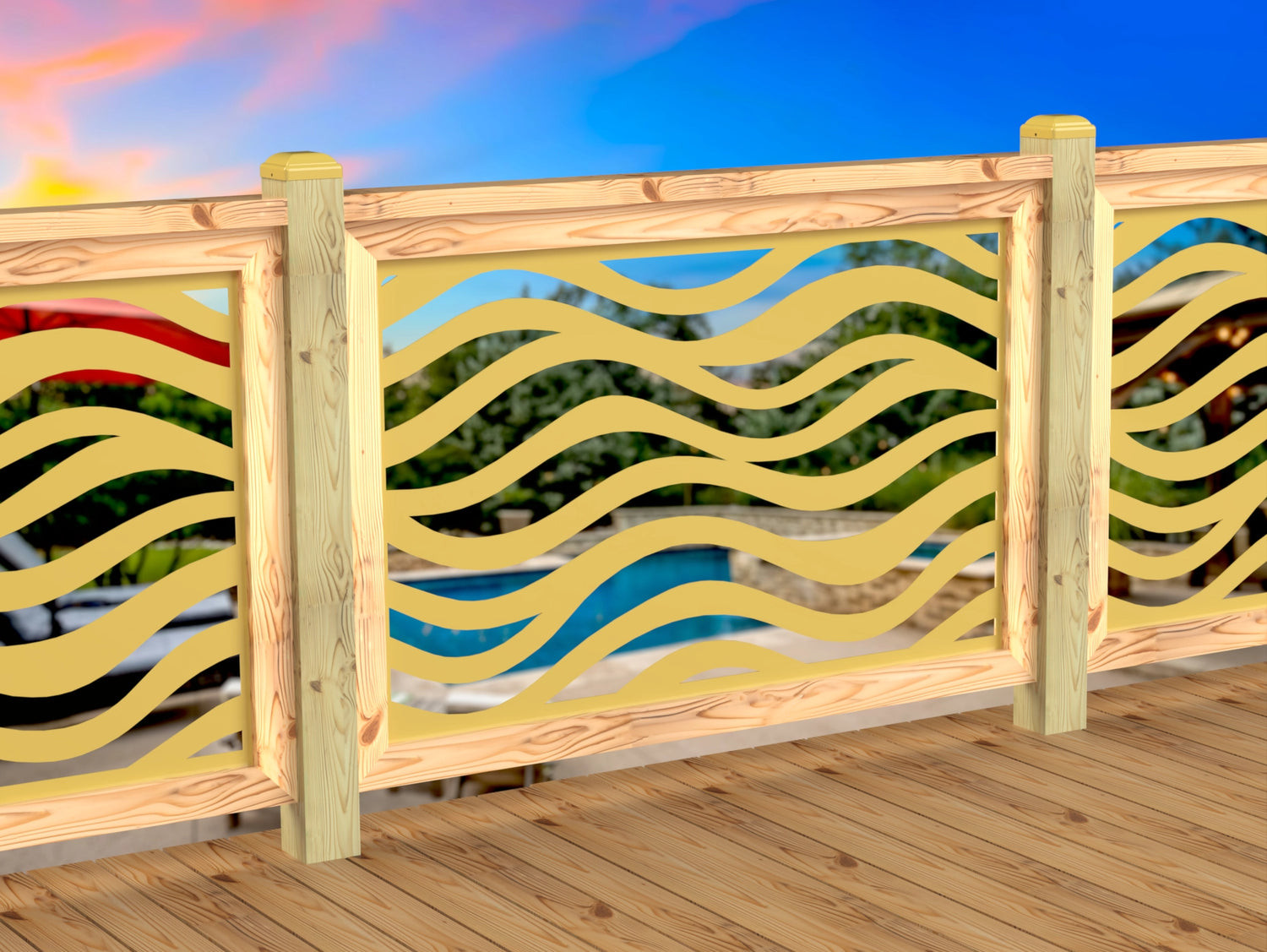 Inserto de panel de barandilla con paisaje forestal