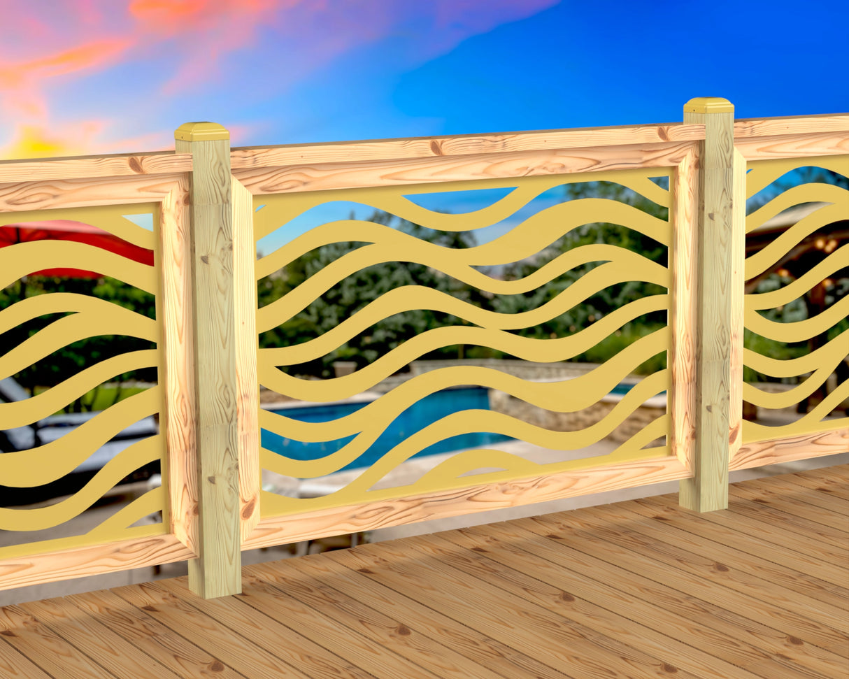 Inserto de panel de barandilla con paisaje forestal