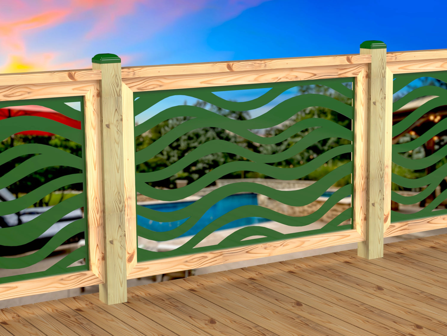 Inserto de panel de barandilla con paisaje forestal
