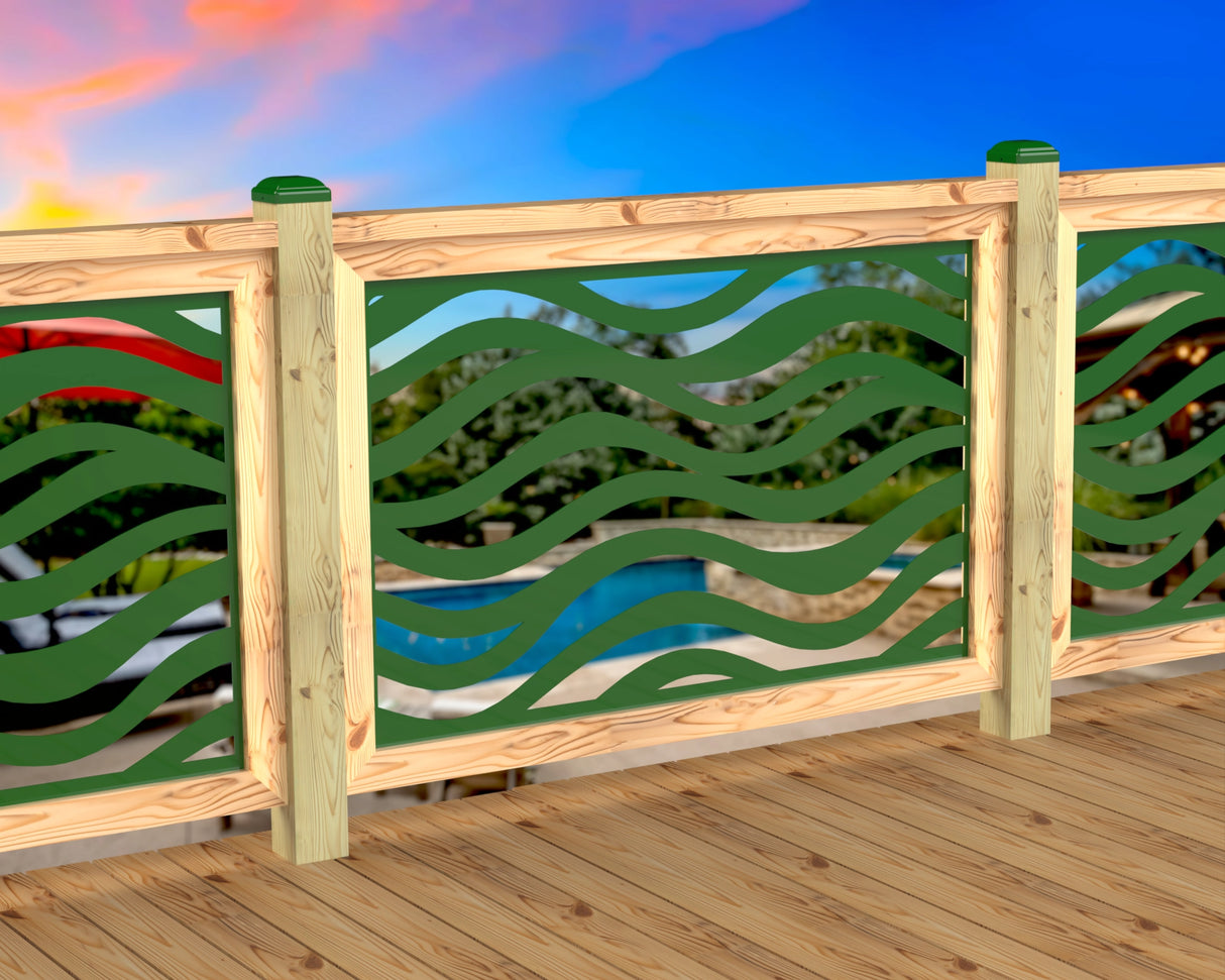 Inserto de panel de barandilla con paisaje forestal