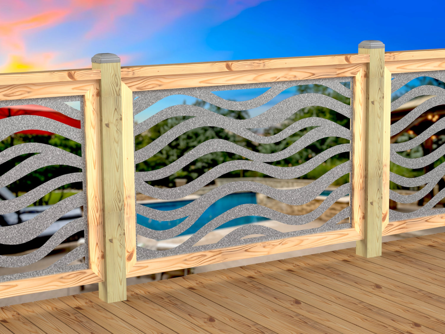 Inserto de panel de barandilla con paisaje forestal