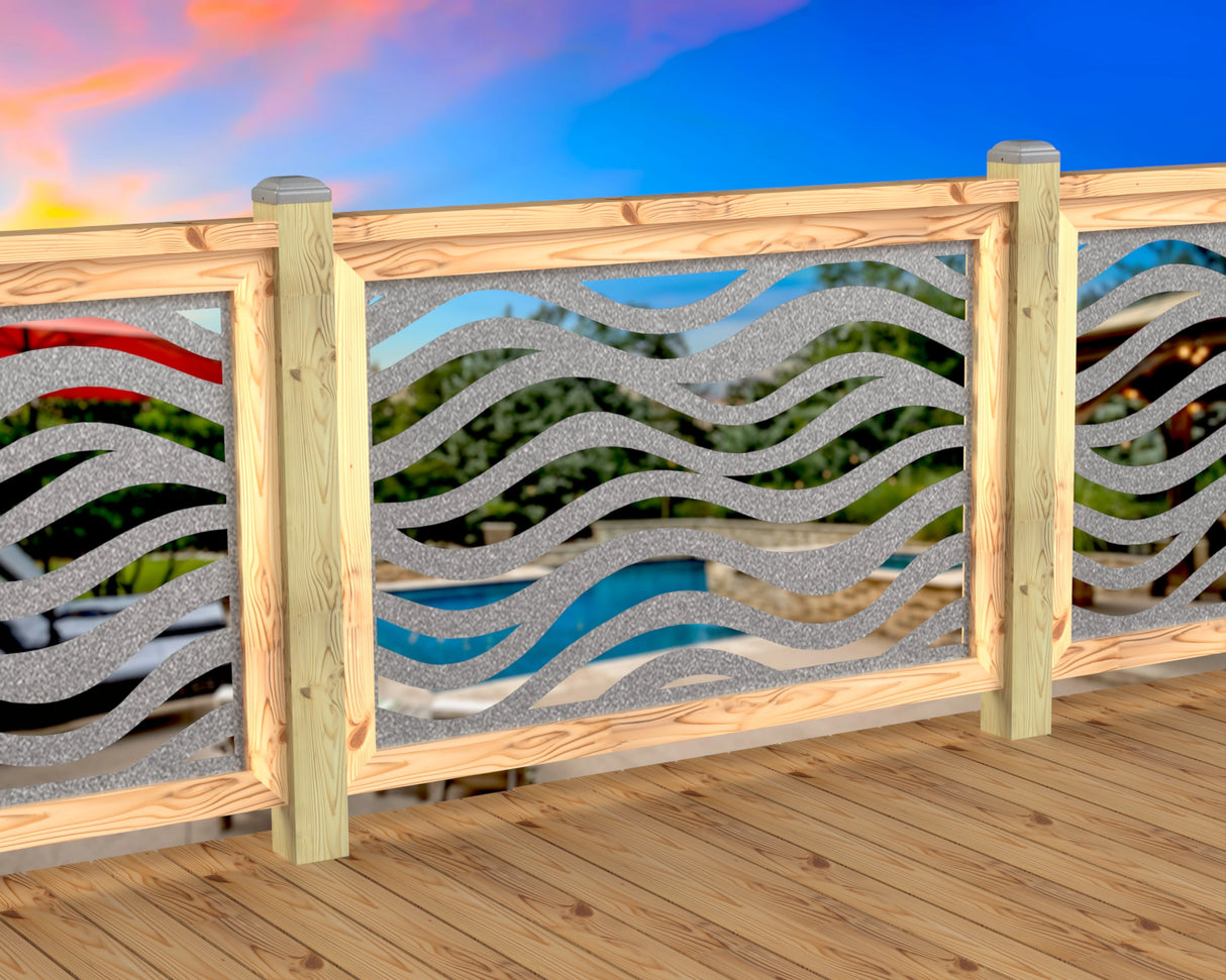Inserto de panel de barandilla con paisaje forestal