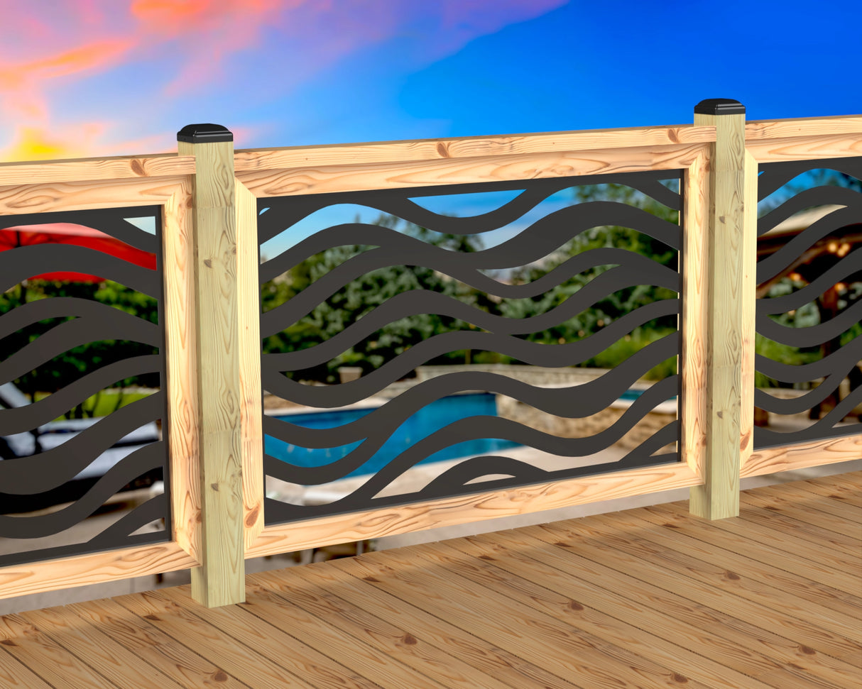 Inserto de panel de barandilla con paisaje forestal