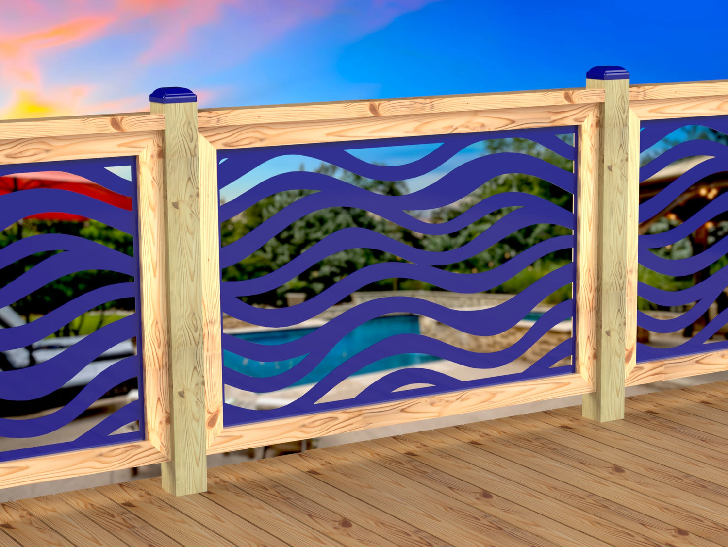 Inserto de panel de barandilla con paisaje forestal