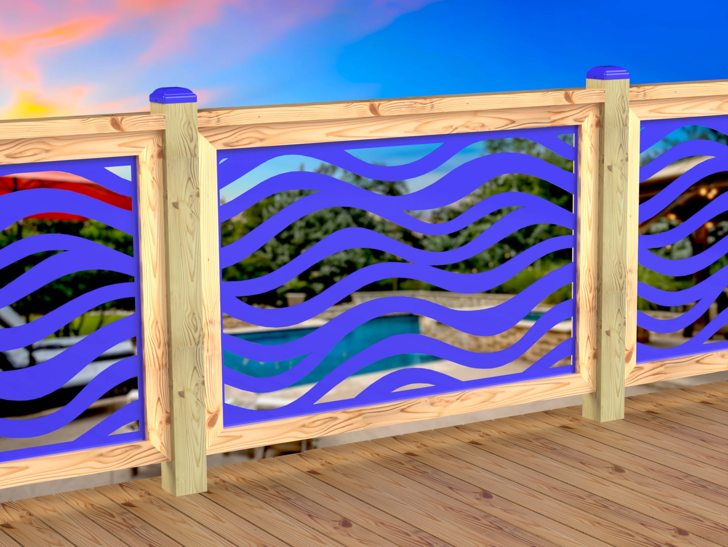 Inserto de panel de barandilla con paisaje forestal