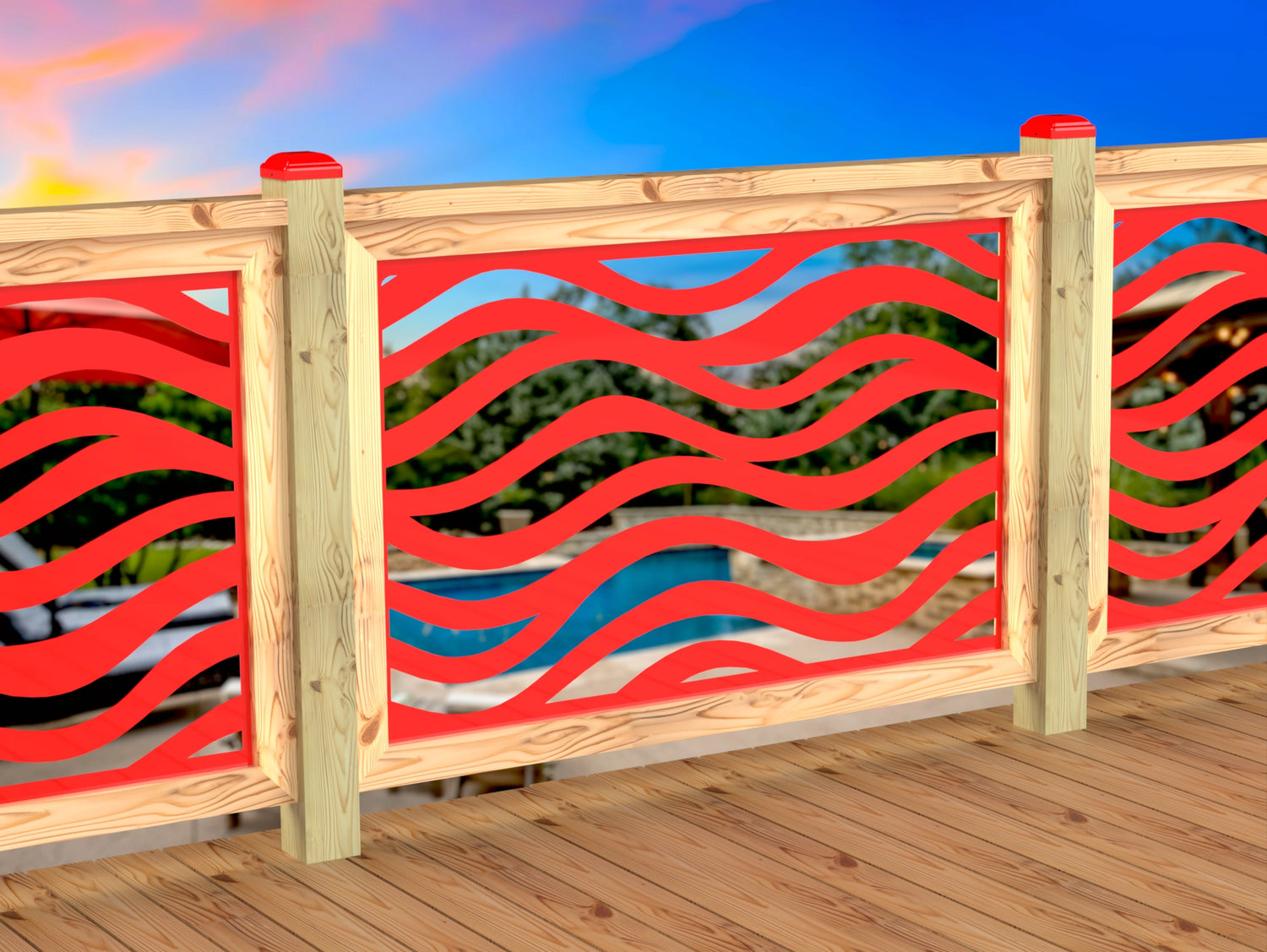 Inserto de panel de barandilla con paisaje forestal