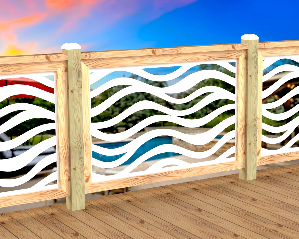 Inserto de panel de barandilla con paisaje forestal