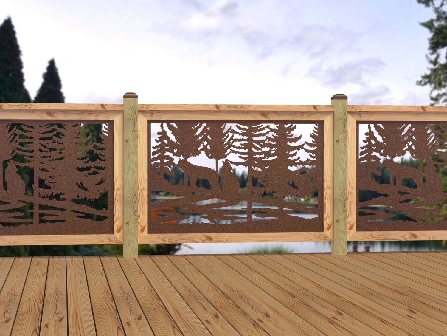 47"x30" - Wolves Howling Fence/Gate Panel Insert - Madison Iron and Wood