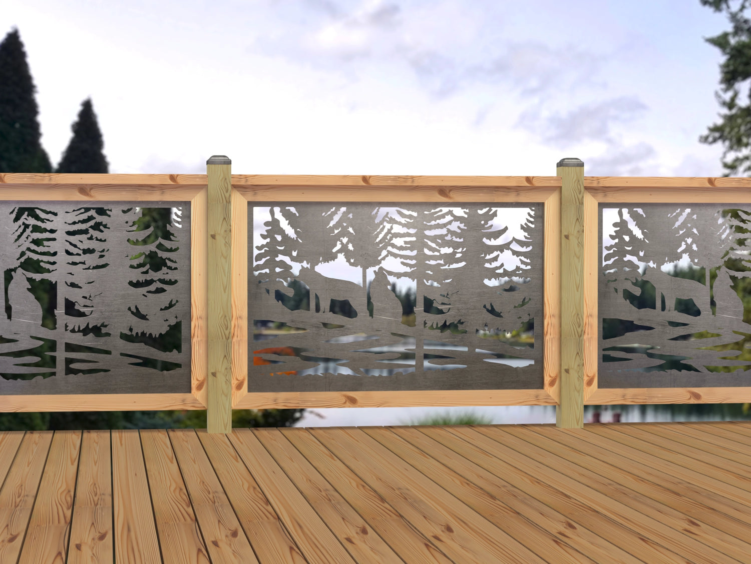 47"x30" - Wolves Howling Fence/Gate Panel Insert - Madison Iron and Wood