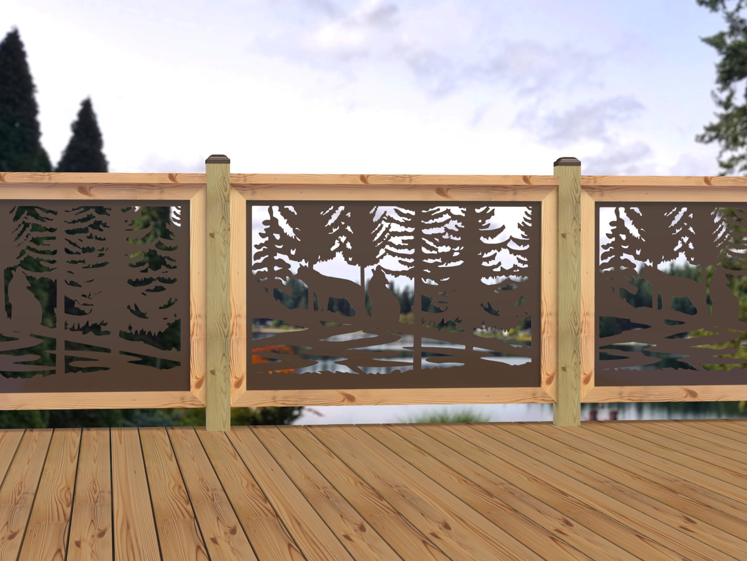 47"x30" - Wolves Howling Fence/Gate Panel Insert - Madison Iron and Wood