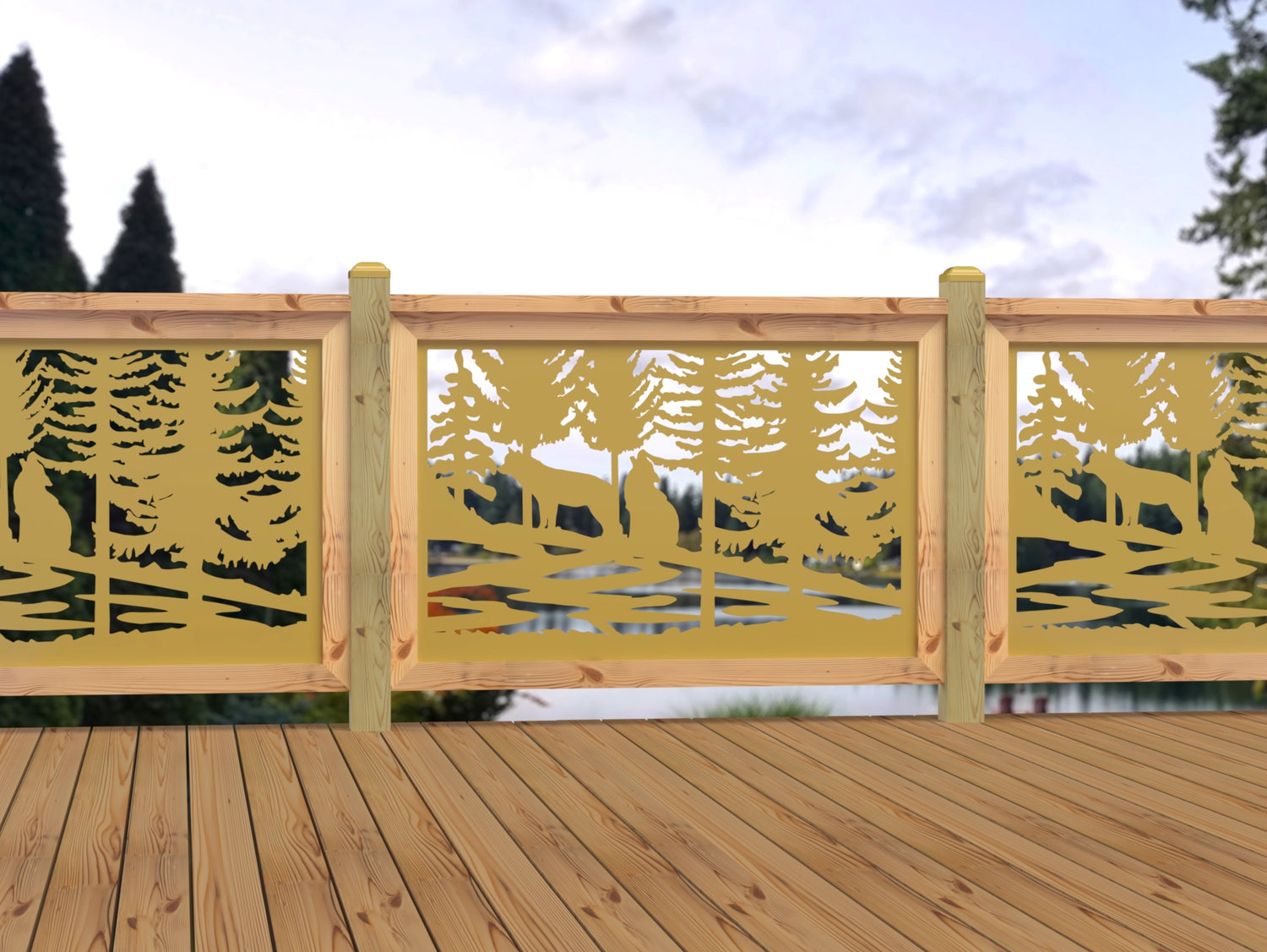 47"x30" - Wolves Howling Fence/Gate Panel Insert - Madison Iron and Wood