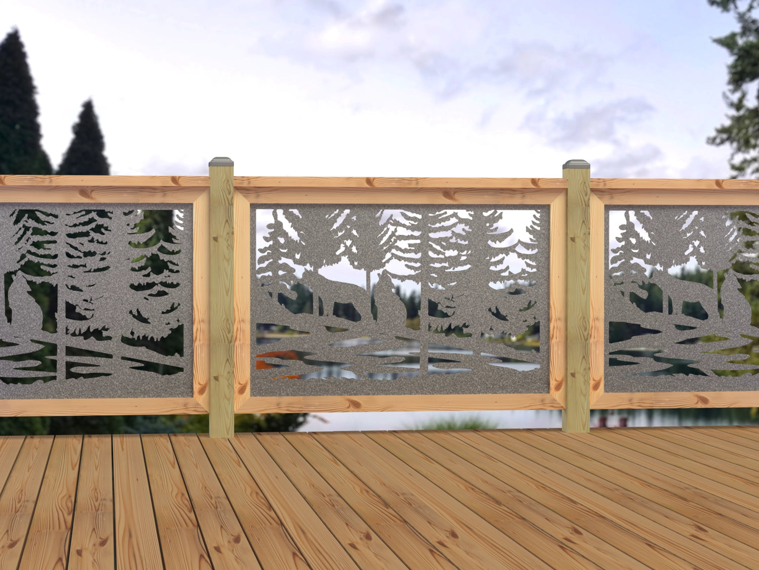 47"x30" - Wolves Howling Fence/Gate Panel Insert - Madison Iron and Wood