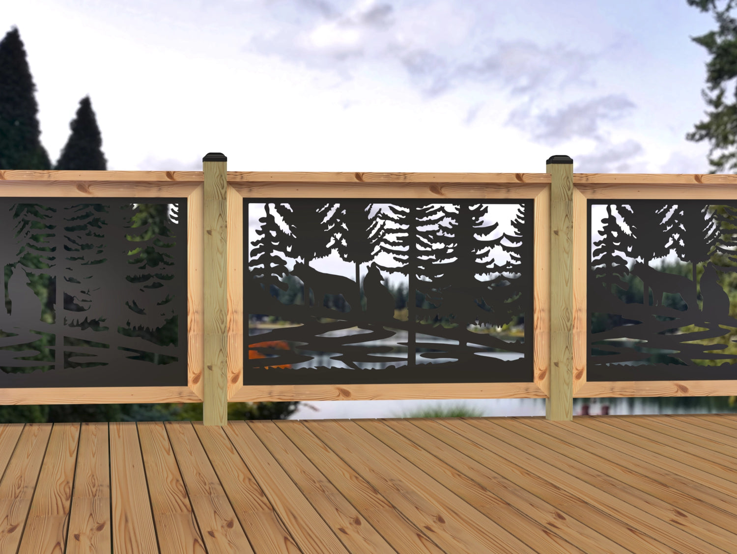 47"x30" - Wolves Howling Fence/Gate Panel Insert - Madison Iron and Wood