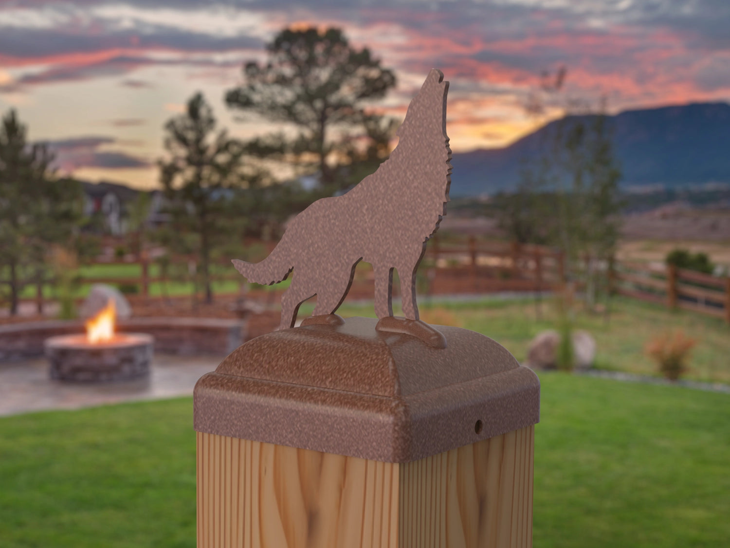 Wolf Howling Fence Post Cap (Multiple Post Sizes Available) - Madison Iron and Wood