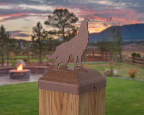 Wolf Howling Fence Post Cap (Multiple Post Sizes Available) - Madison Iron and Wood