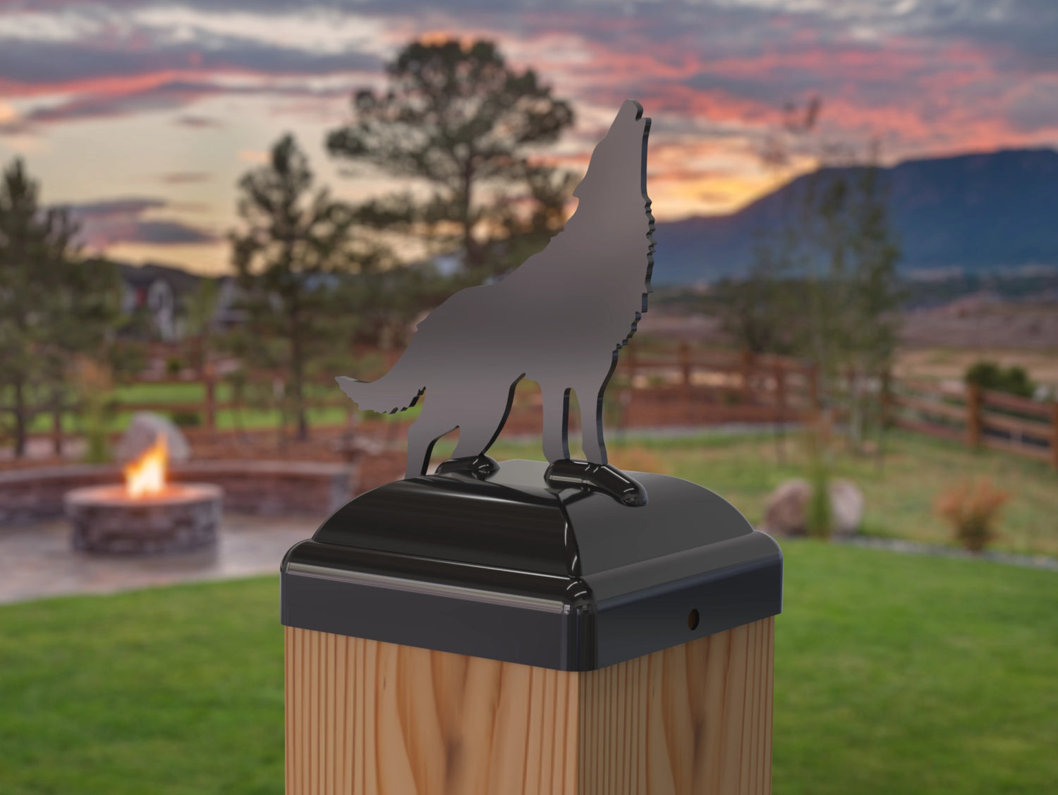 Wolf Howling Fence Post Cap (Multiple Post Sizes Available) - Madison Iron and Wood