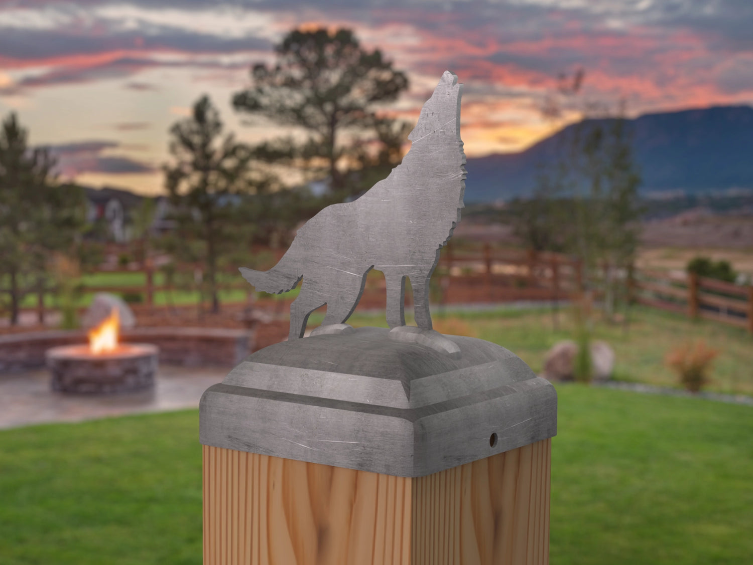Wolf Howling Fence Post Cap (Multiple Post Sizes Available) - Madison Iron and Wood