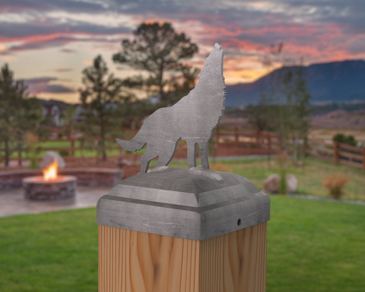 Wolf Howling Fence Post Cap (Multiple Post Sizes Available) - Madison Iron and Wood